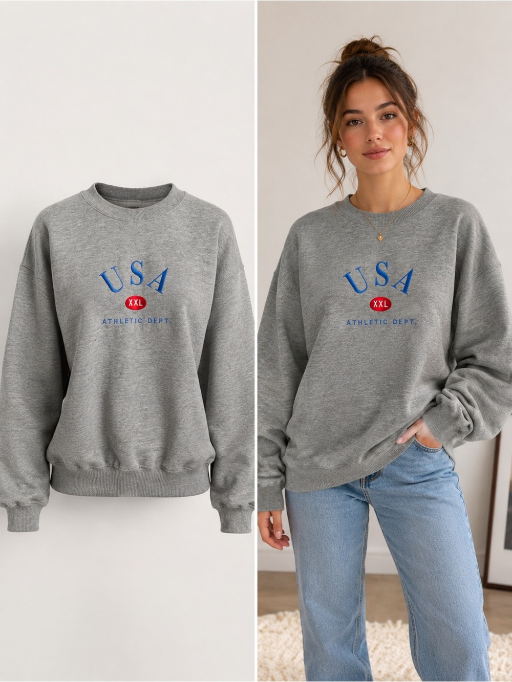 Vintage USA Athletic Dept Embroidered Crewneck Sweatshirt Gray | Made in USA